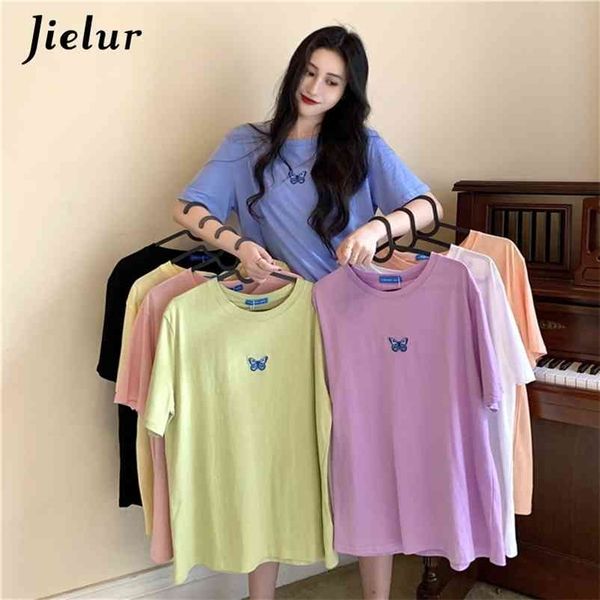 

loose embroidery t-shirt summer chic o-neck t shirt women short sleeve basic solid color slim hipster korean tshirt 210426, White