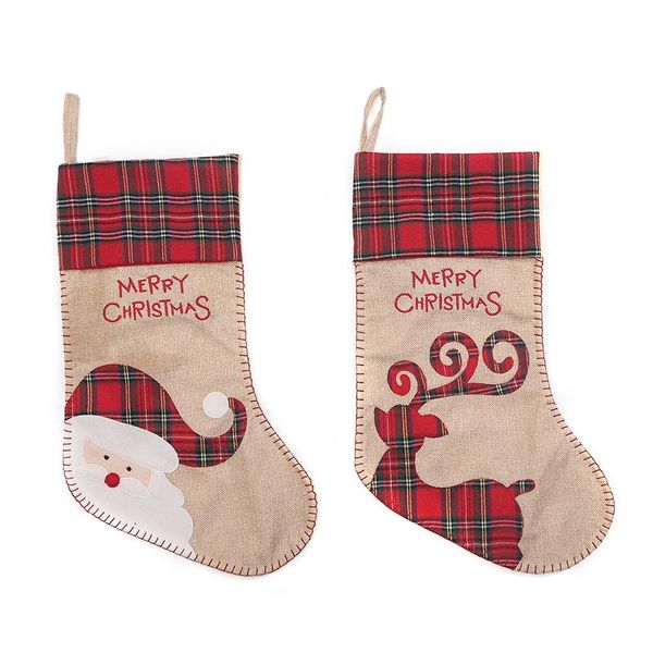 

christmas decorations stockings hanging candy socks xmas tree gift bags burlap plaid style holiday holders bed
