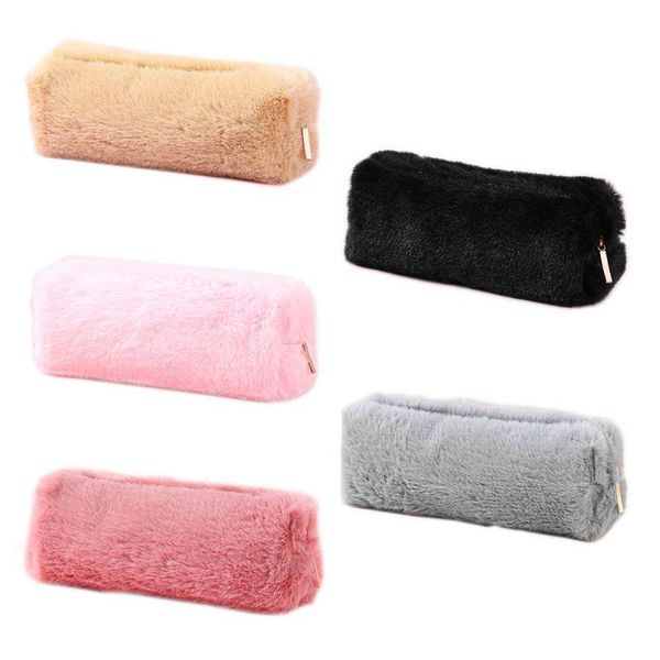 

solid color plush pencil case school cases bag stationery for girls supplies tools bags