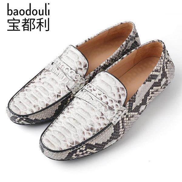 

doug men's leather shoes and contracted joker python loafers male dress, Black