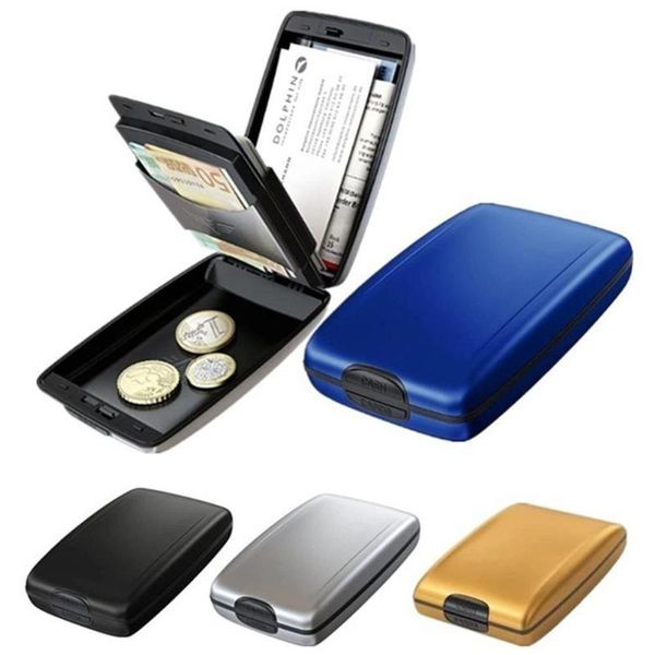 

card holders 1 pc aluminum bankcard blocking hard case wallet anti-rfid scanning protect holder drop, Brown;gray