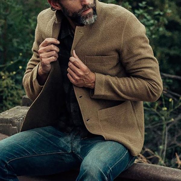 

men's jackets fashion men solid turn-down collar autumn winter long sleeve casual outerwear mens single breasted coats streetwear, Black;brown