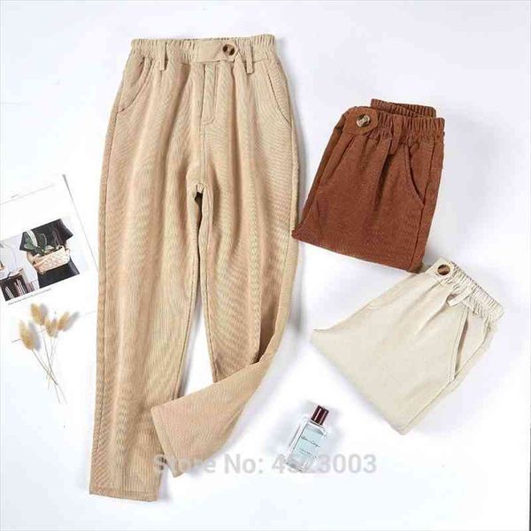 

women elastic waist corduroy pants female thicken loose harem trousers ladies winter warm pants, Black;white