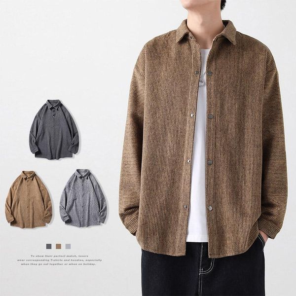 

men's casual shirts men harajuku shirt autumn streetwear thick button down long sleeve male vintage korean fashions clothes, White;black