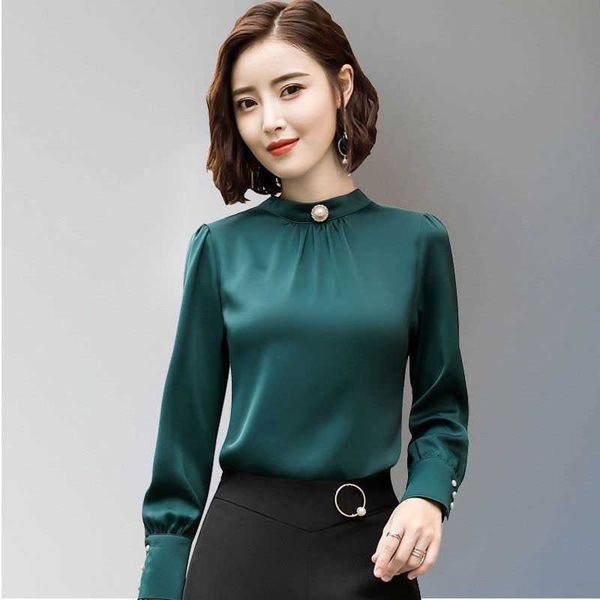 

imitation silk women spring autumn casual blouses shirts lady long sleeve solid color o-neck blusas df2266 210609, White