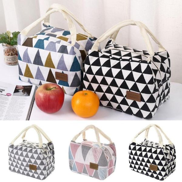 

dinnerware sets 1pcs pattern cooler lunch box portable insulated canvas bag thermal picnic travel convenient bags for women