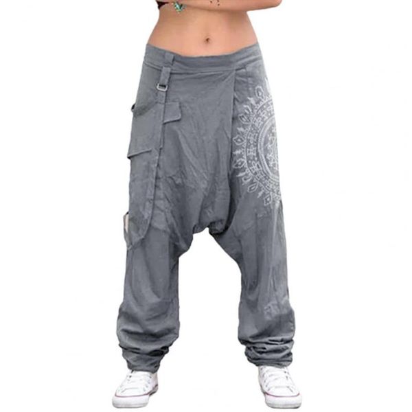

women's pants & capris women low rise drop crotch retro print saggy baggy trousers loose harem, Black;white