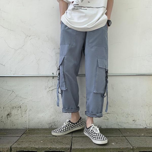 

men's pants summer ins tide brand loose-legged work korean version of the trend teen 99 points straight casual, Black