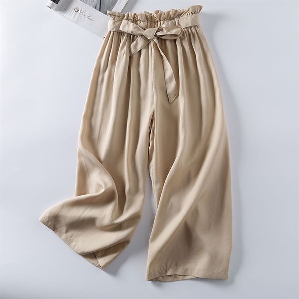 

summer korea fashion women high waist lacing hang down suitable cupro wide leg pants all-matched casual loose s947 210512, Black;white