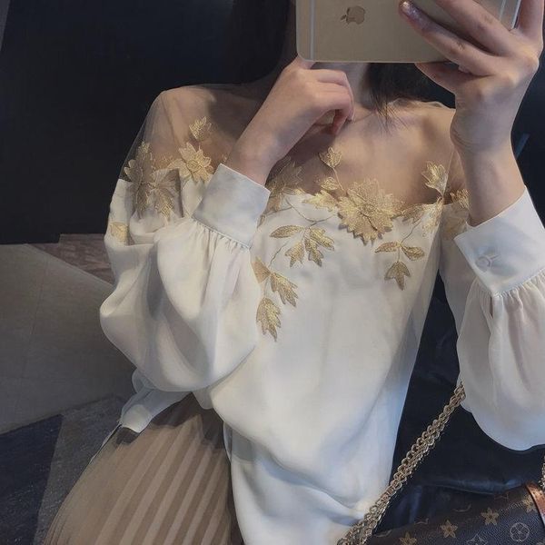 

women's blouses & shirts women blouse 2021 summer stitching long-sleeved shirt for blusas mujer de moda, White