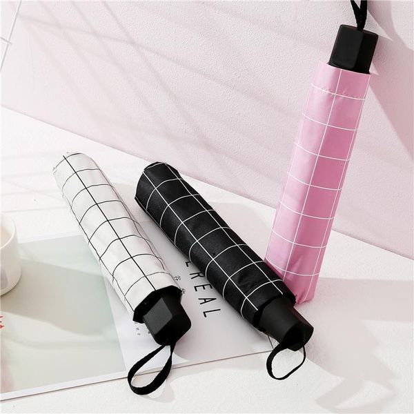 

umbrellas checkered umbrella sunscreen rain and dual-purpose three fold creative sunny