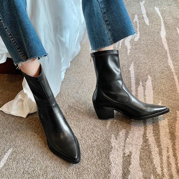 

boots 2021 autumn and winter star the same style yang mi knight pointed toe short casual comfortabl, Black
