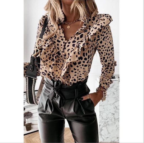 

women's blouses & shirts plus size women 2021 spring long sleeve v-neck ruffles ladies casual buttons work wear s-4xl, White