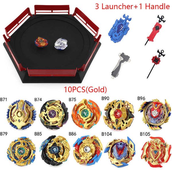 Set Beyblade da 10 pezzi con impugnatura Launcher e Beyblade Arena Metal Fight Stadium B113 B118 Regali per bambini Giocattolo classico