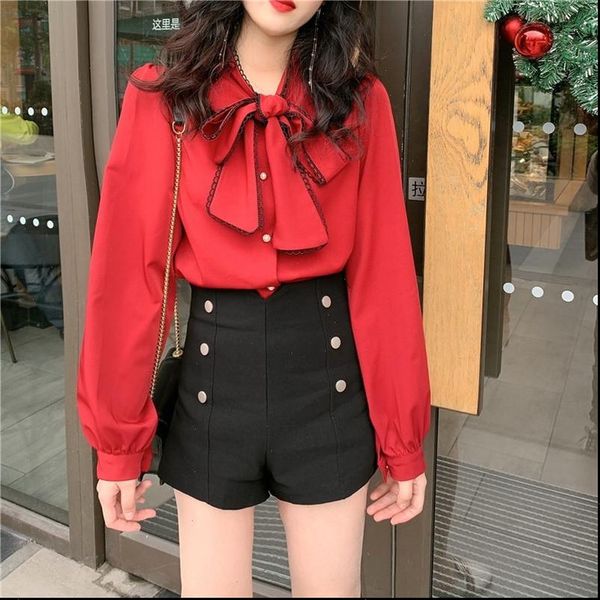 

ol boog women shirts blouses vrouwen solid lange mouwen elegante ropa mujer lente mode ins blusas koreaanse retro, White