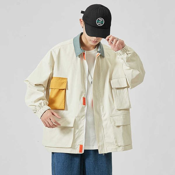 

men's jackets janpan style bigger pocket white grey spring autumn jacket streetwear clothes plus asian oversize m-5xl uus7 5obj, Black;brown