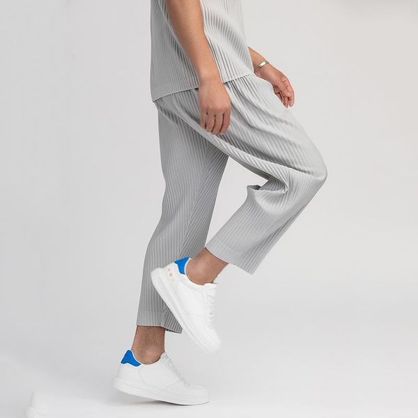 

men's pants wear pleated trousers for male japanese stretch fabric thin style loose drawstring casual ankle-length, Black