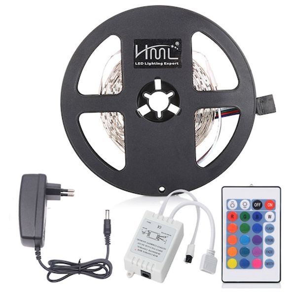 HML 5M 24W RGB 2835 SMD 300 LED 300 Luzes LED com IR 24 Keys Control Remoto + Adaptador DC (Plugue da UE)