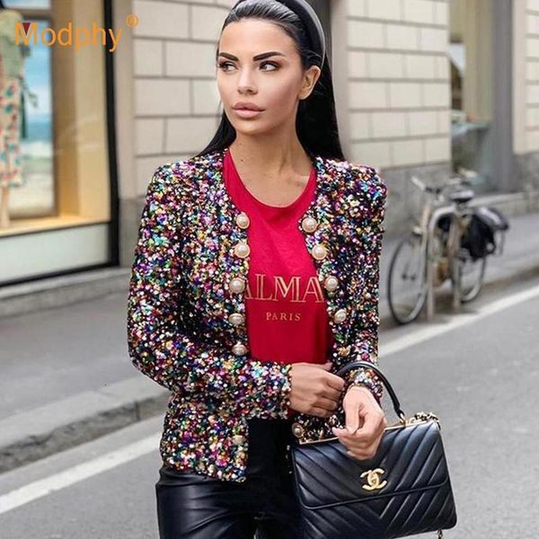 

Women's Jackets Fashion Women'S Black Sequins Jacket Long-Sleeved Buttons Sexy Good Quality Clubs Wholesale Party Coat FSOV, Black;brown