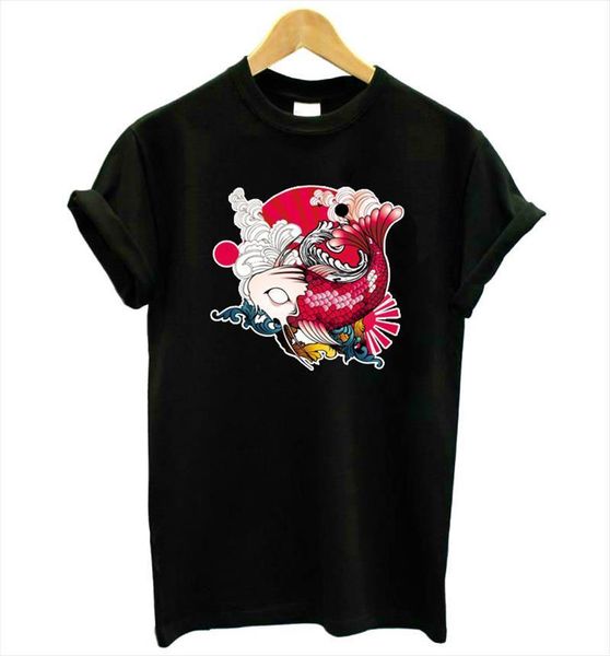 

japanese fish print and women men t shirt cotton casual lady yong girl tee better quality drop ship kt 20, White;black