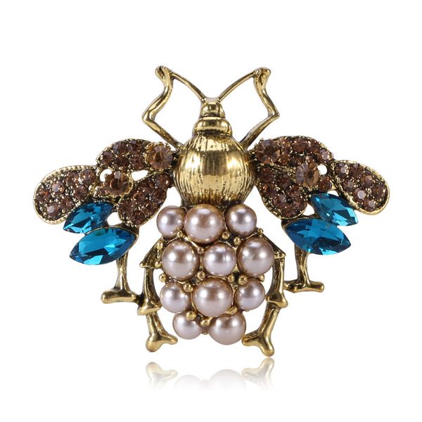 

factory new popular imitation pearl bee insect brooch inlaid with diamond crystal pin temperament women's clothing accessories christma