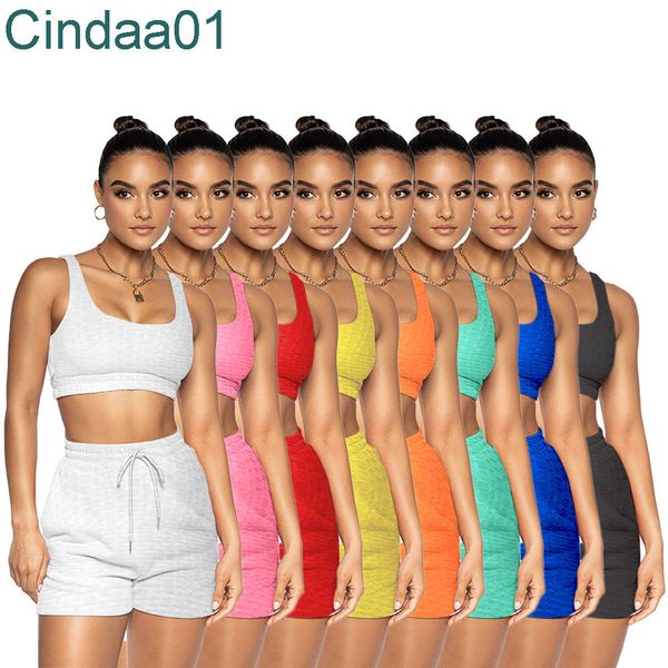 

women tracksuits two pieces set designer outfits slim solid color pineapple cloth yoga vest and shorts sportwear 8 colours, Gray