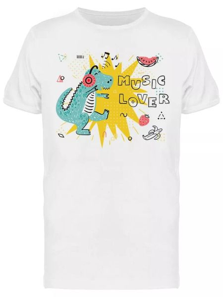 

music lover cute dinosaur men's tee -image by shutterstock, White;black