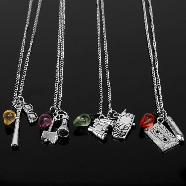 

chains dongshengstranger things christmas tree lights charms necklace colorful light bulb pendant women girls-30, Silver