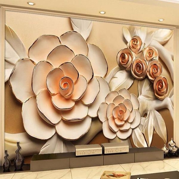 

wallpapers custom 3d stereo relief rose po mural wallpaper living room tv sofa backdrop wall home decor papel de parede floral