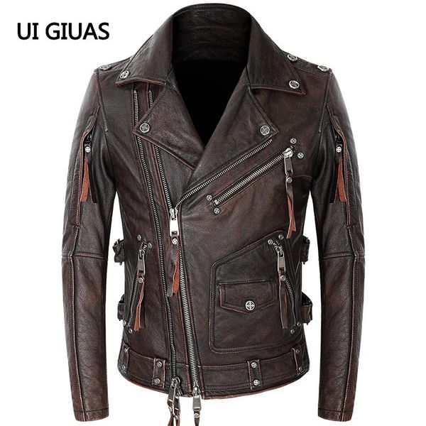 

men's leather & faux genuine jacket men real natur cow high man motorcycle locomotive bomber coat for mens, Black