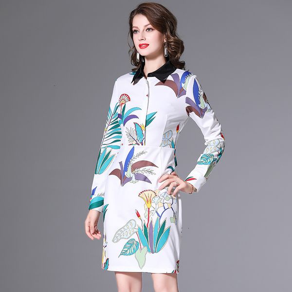 

casual dresses runway summer printing chiffon office autumn women ladies holiday party long sleeve shirt dress yaws, Black;gray