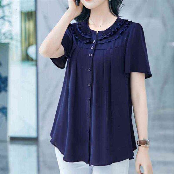

women blouses shirt basic selling button solid summer short sleeve female chiffon womens slim clothing plus size, White