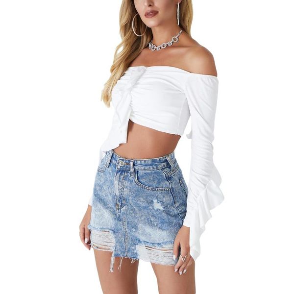 

women's shorts arrival stylish washed mini denim skirt, high waist frayed hem distressed ripped short skirt, White;black