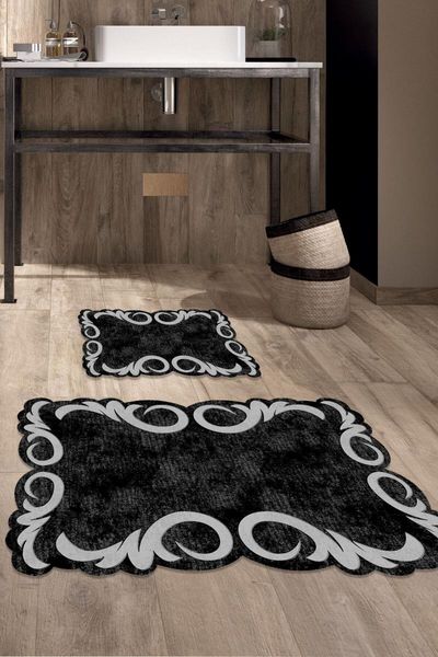 

bath mats 60x90 - 50x60 black & gray digital mat laser cut toilet seat set 2-mat tykzb-118gri