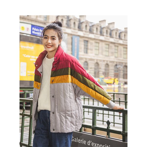 

downs winter arrival stand collar windproof contrast color fashion warm jacket women down coat b8sm, Black