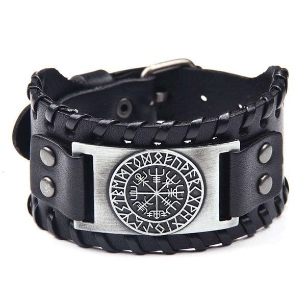 

popular pirate bracelet compass men's wide leather bracelet, Black