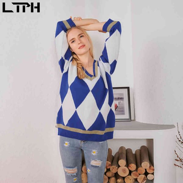 

arrival autumn winter vintage geometryic splicing woman sweaters loose lazy style thick long sleeve pull-on sweater 210427, White;black