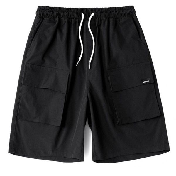 

men's shorts men cargo high waist solid color pockets drawstring casual male short sports pants streetwear, White;black