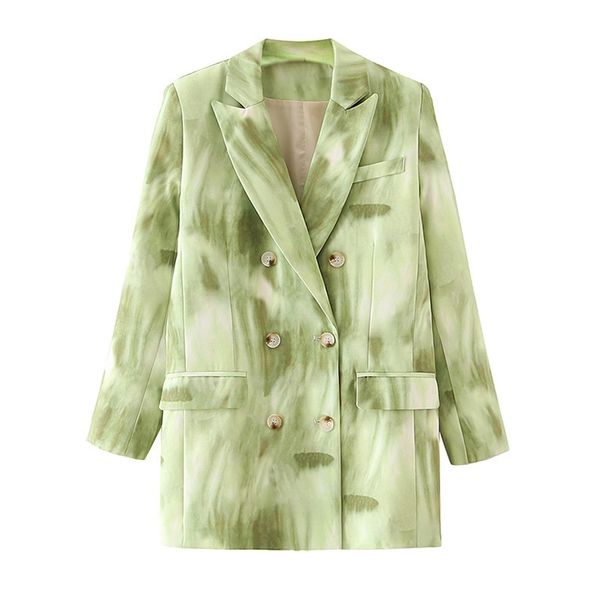 Moda Mulheres Notched Collar Blazer Escritório Senhoras Gradiente Green Cópia Jaquetas Casuais Feminino Bolso Ternos Meninas Chique 210430