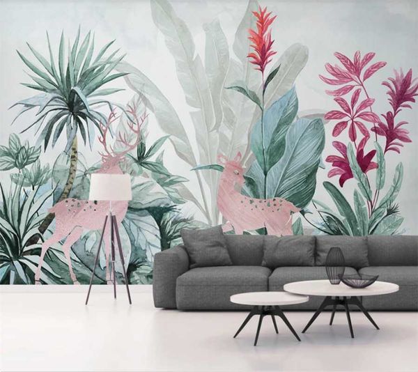 

wallpapers custom wallpaper 3d/8d fresco nordic tropical plant banana leaf elk background wall home interior