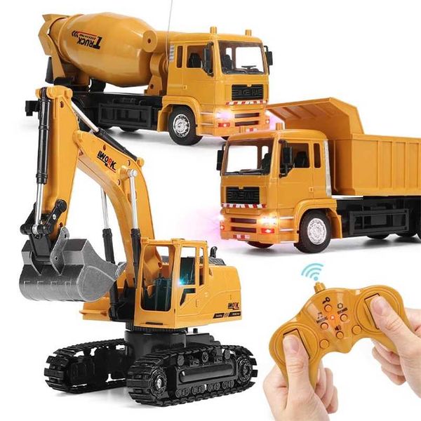 Rc Fahrzeug Bagger Dumptruck Kran Mixer mit Licht simuliert Legierung Kunststoff Fernbedienung Engineering Modell Spielzeug für Jungen 211029