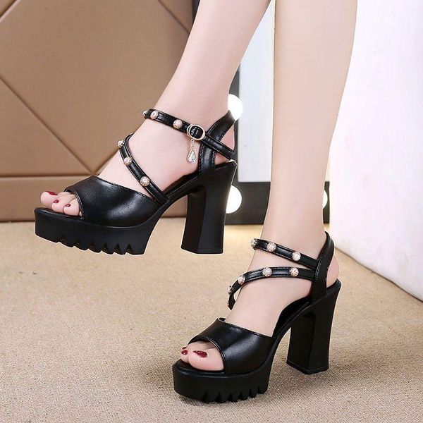

sandals summer high heels women thick platform shoes woman cross roman ladies gladiator heel pumps white, Black
