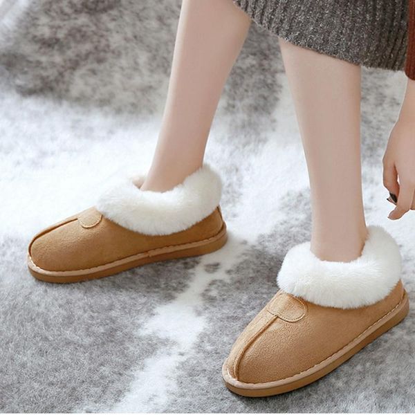 

luxury faux suede home women full fur slippers winter warm plush bedroom non-slip couples shoes indoor ladies furry, Black