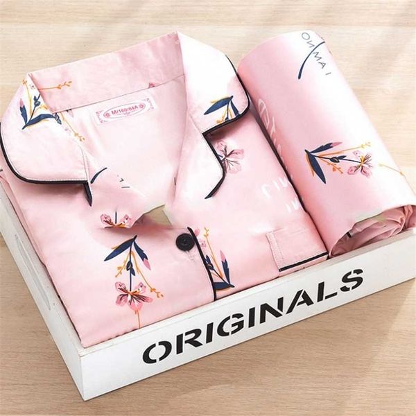 

2 piece sleepwear ice silk satin pajamas set summer long sleeve for women ladies pyjamas 211126, Black;red