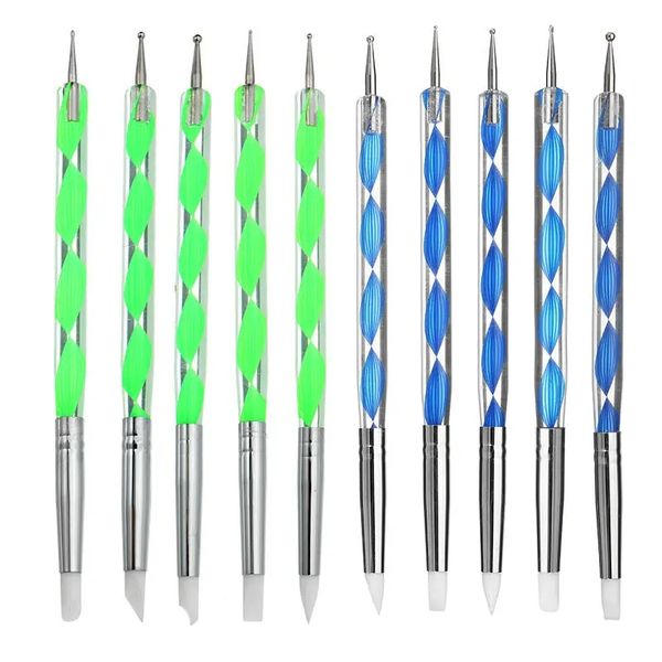 5 х 2-х способов шариковых стилей Dotting Tools Инструменты силиконовые цветные Щетки ручки для полимерной глины гончарки - синий