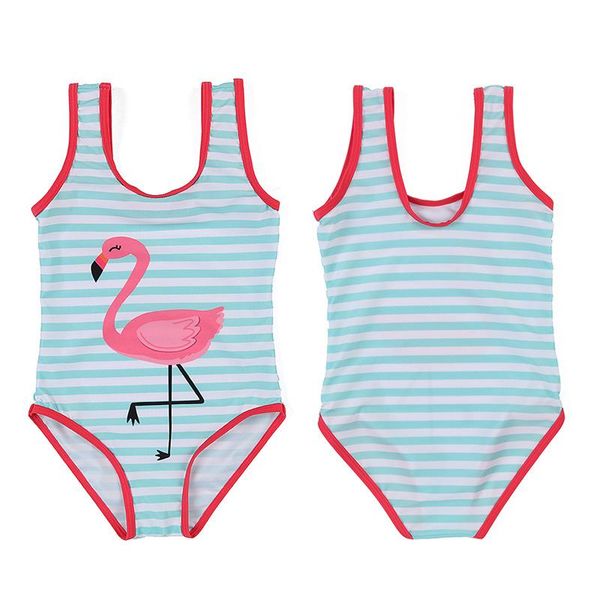 

one-piece suits 2021 girls striped flamingo swimsuit double shoulder children's baby bikini