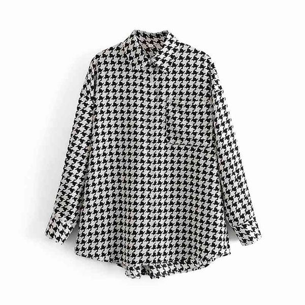 

vintage stylish pockets oversized houndstooth plaid jacket coat women fashion lapel collar long sleeve loose chic 210531, Black;brown