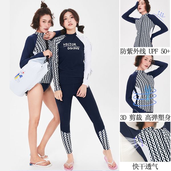 

vector women's diving suit snorkeling split swimsuit sunscreen breathable printed women's swimsuit, White;black