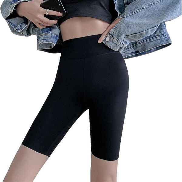 

women's shorts 2021 summer sharkskin biker fashion stretch high waist knee short outside bodybuilding tide sports, White;black