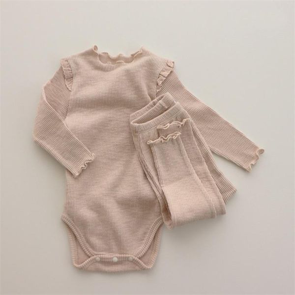 

clothing sets autumn baby romper + pants pure color lace suit for boys and girls, White